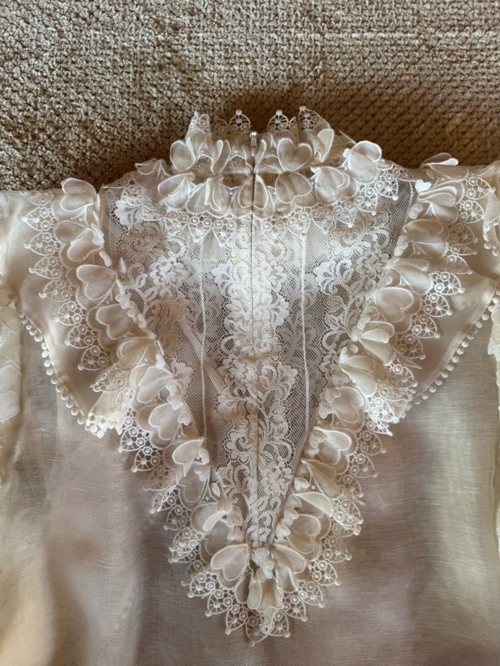 Zimmermann Crush Lace-Trimmed White Ruffle Linen-Silk High-neck Top - Picture 7 of 9